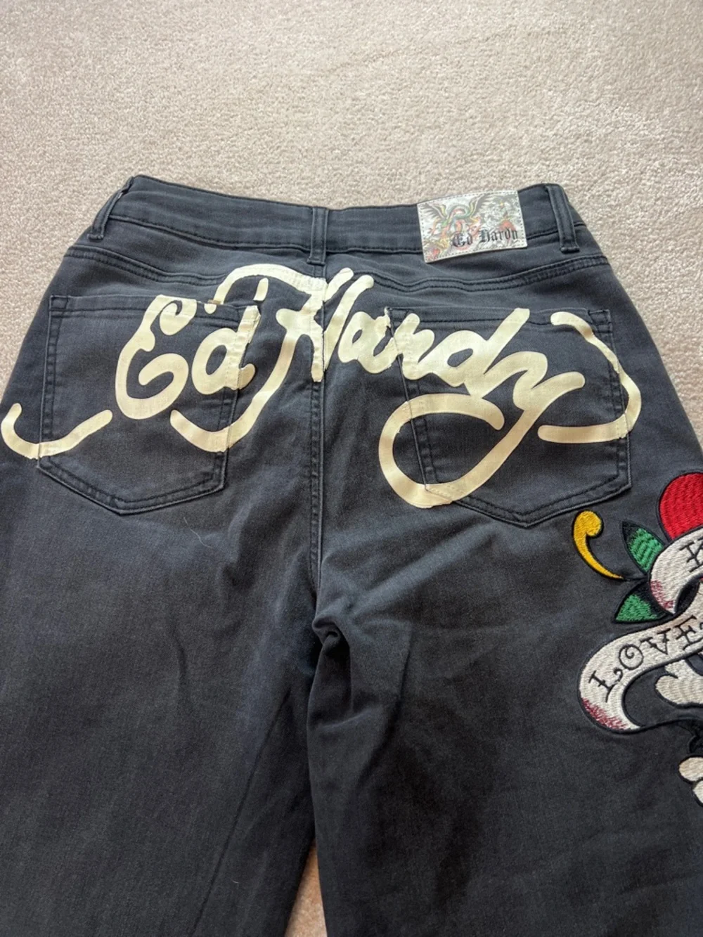 Ed Hardy‎ Black Denim Jeans Love Kills Slowly Skull Tattoo Graphic Size 30